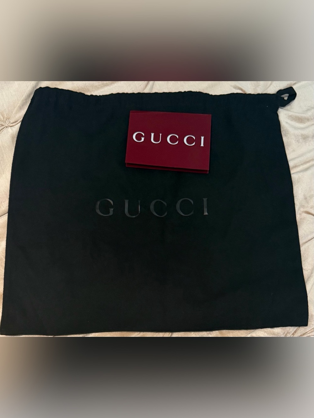 Gucci Black Logo Drawstring Bag and receipt holder